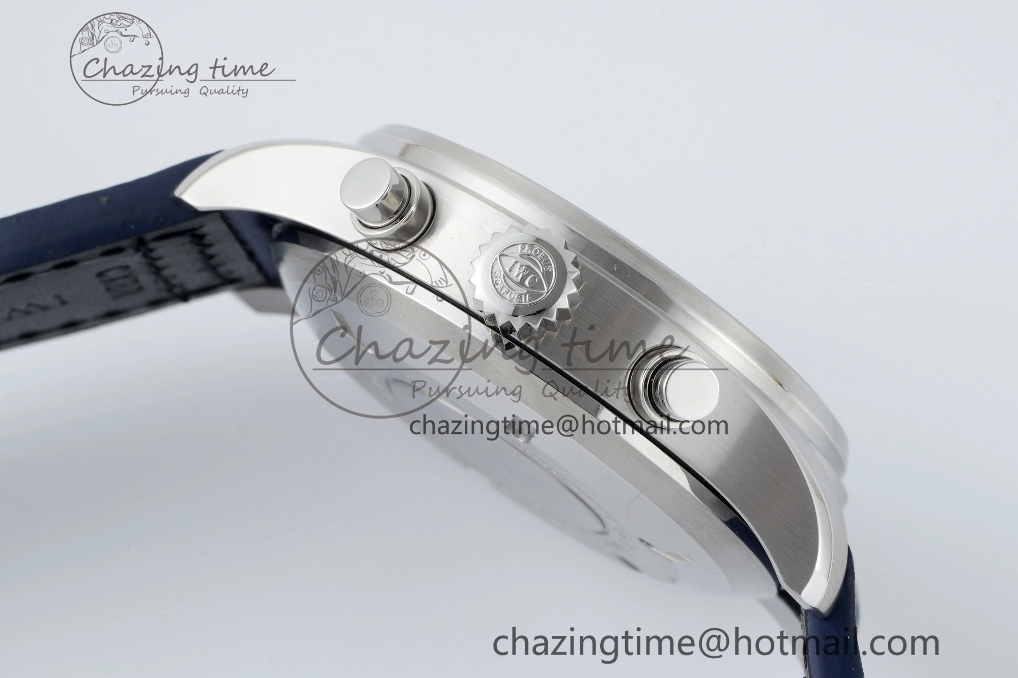 Pilot Chrono SS AZF 1:1 Best Edition Blue Dial Orange Hand on Blue Leather Strap A SunProtective 7063