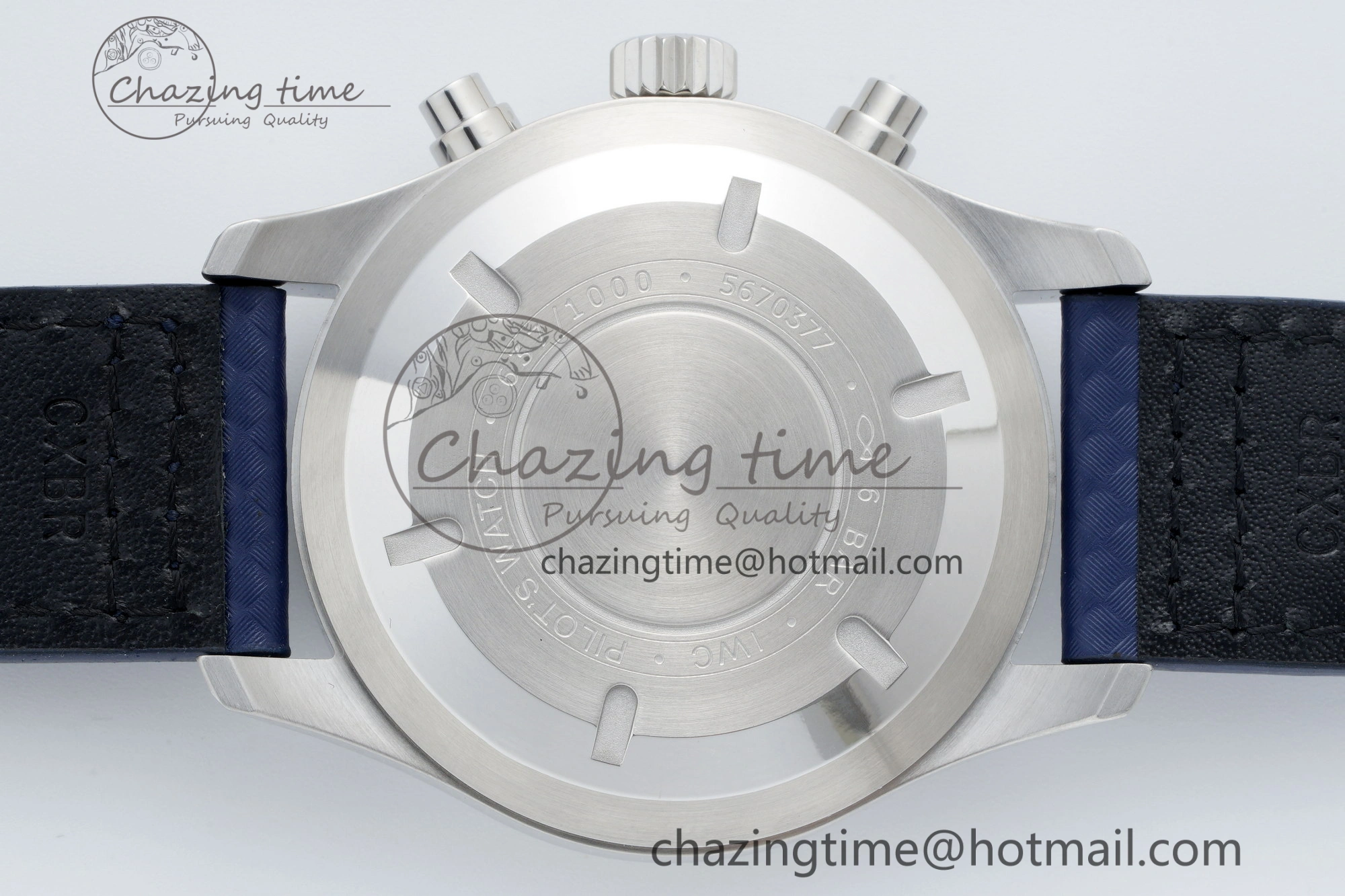 Pilot Chrono SS AZF 1:1 Best Edition Blue Dial Orange Hand on Blue Leather Strap A SunProtective 7063