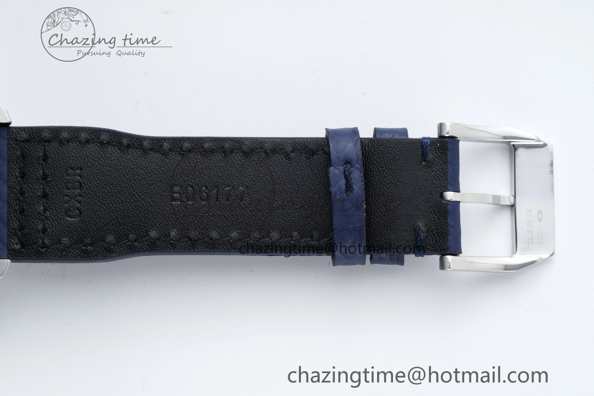 Pilot Chrono SS AZF 1:1 Best Edition Blue Dial Orange Hand on Blue Leather Strap A SunProtective 7063