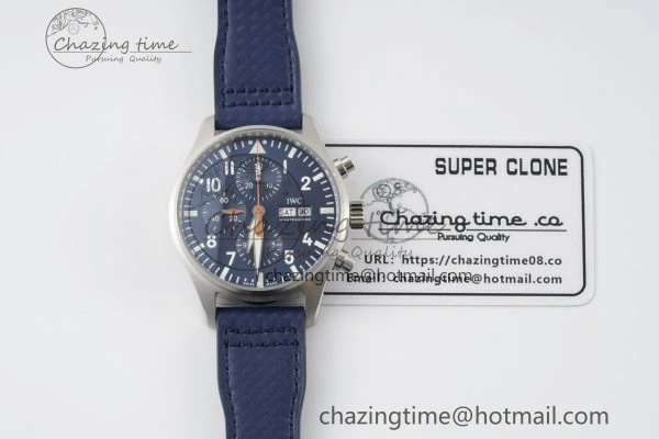Pilot Chrono SS AZF 1:1 Best Edition Blue Dial Orange Hand on Blue Leather Strap A SunProtective 7063