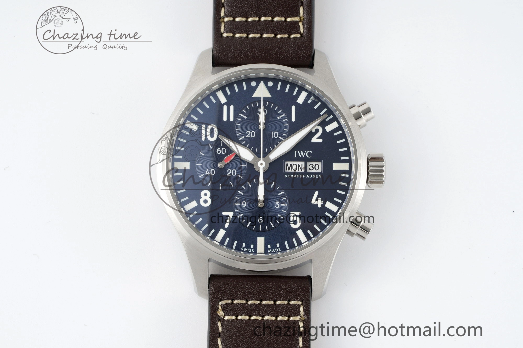 Pilot Chrono SS AZF 1:1 Best Edition Blue Dial on Brown Leather Strap A Bright 7060