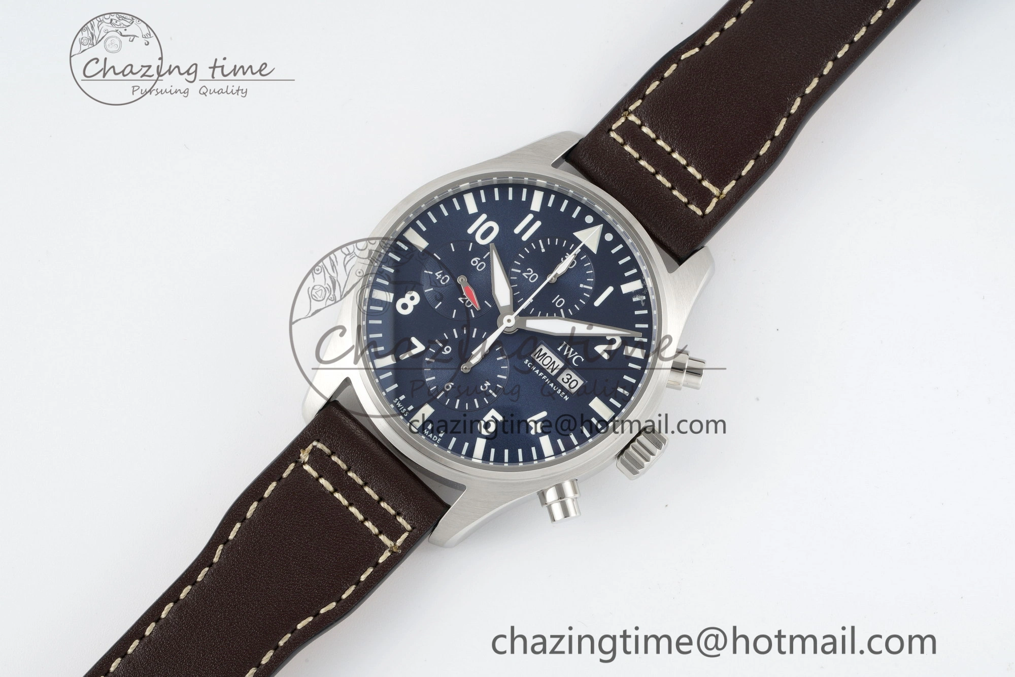 Pilot Chrono SS AZF 1:1 Best Edition Blue Dial on Brown Leather Strap A Bright 7060