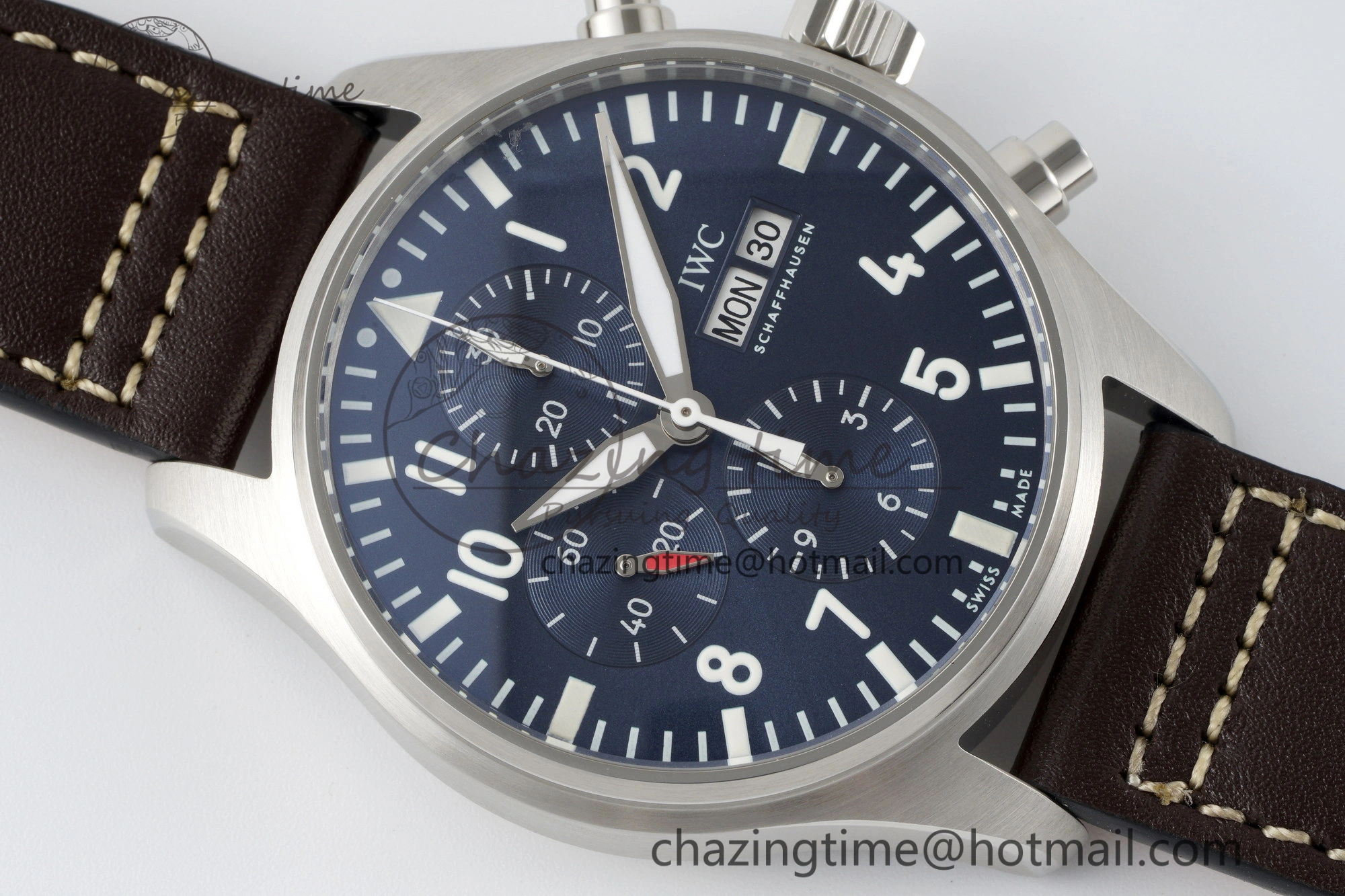 Pilot Chrono SS AZF 1:1 Best Edition Blue Dial on Brown Leather Strap A Bright 7060