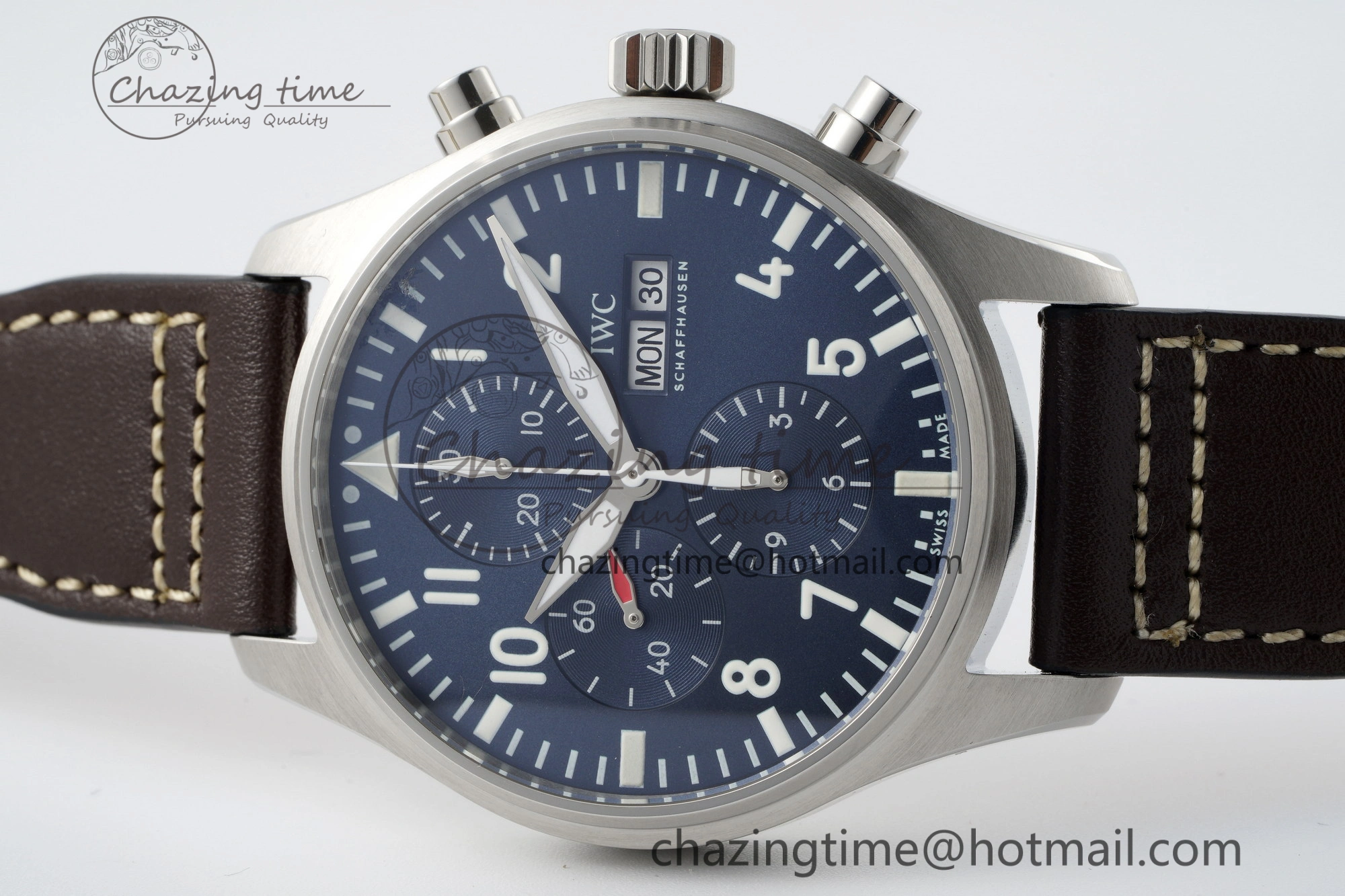 Pilot Chrono SS AZF 1:1 Best Edition Blue Dial on Brown Leather Strap A Bright 7060