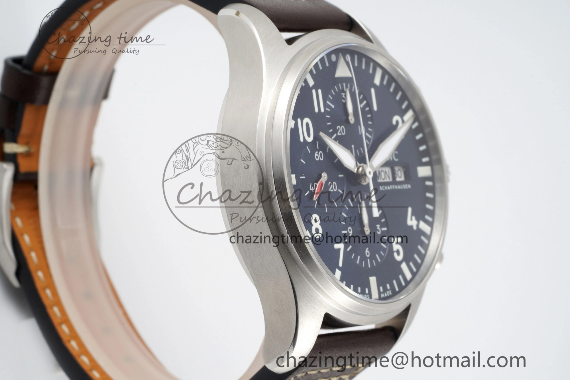 Pilot Chrono SS AZF 1:1 Best Edition Blue Dial on Brown Leather Strap A Bright 7060