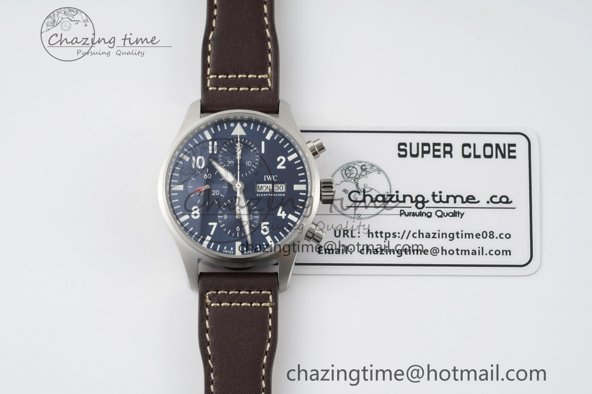 Pilot Chrono SS AZF 1:1 Best Edition Blue Dial on Brown Leather Strap A Bright 7060