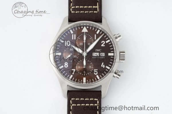 Classic Pilot Chrono SS AZF 1:1 Best Edition Brown Dial on Brown Leather Strap A 7062