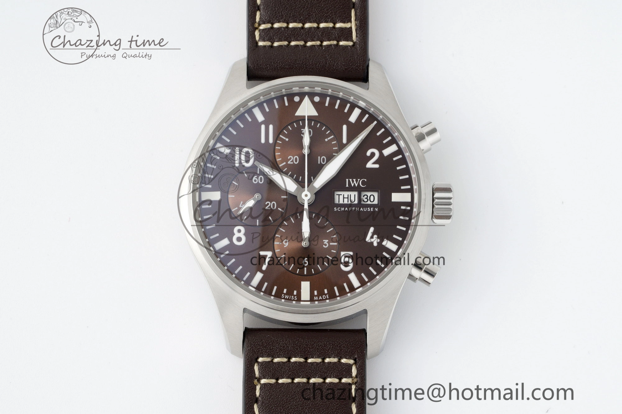 Classic Pilot Chrono SS AZF 1:1 Best Edition Brown Dial on Brown Leather Strap A 7062
