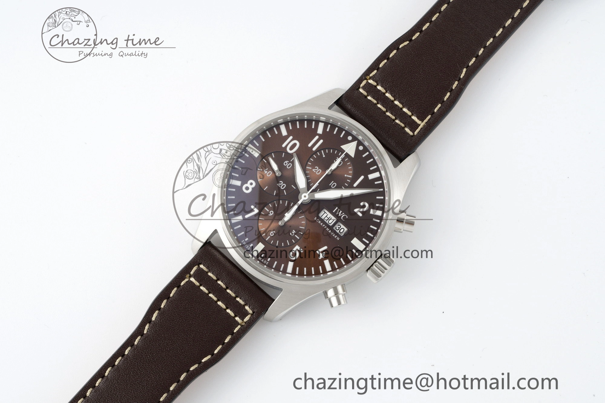 Classic Pilot Chrono SS AZF 1:1 Best Edition Brown Dial on Brown Leather Strap A 7062