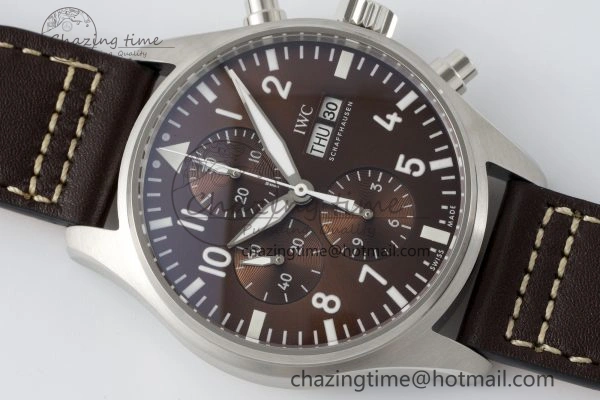 Classic Pilot Chrono SS AZF 1:1 Best Edition Brown Dial on Brown Leather Strap A 7062