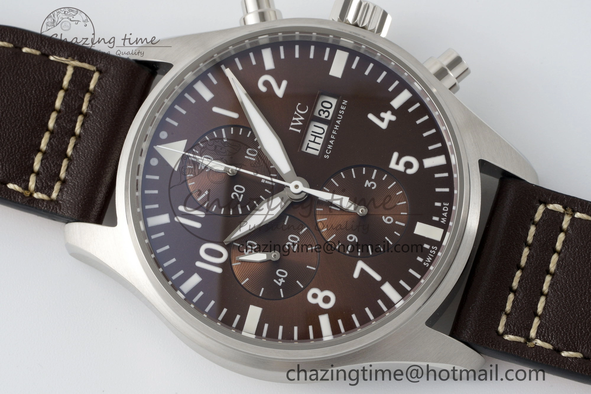 Classic Pilot Chrono SS AZF 1:1 Best Edition Brown Dial on Brown Leather Strap A 7062