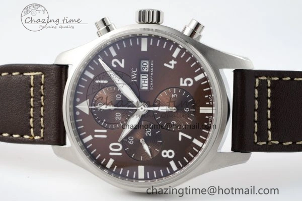Classic Pilot Chrono SS AZF 1:1 Best Edition Brown Dial on Brown Leather Strap A 7062