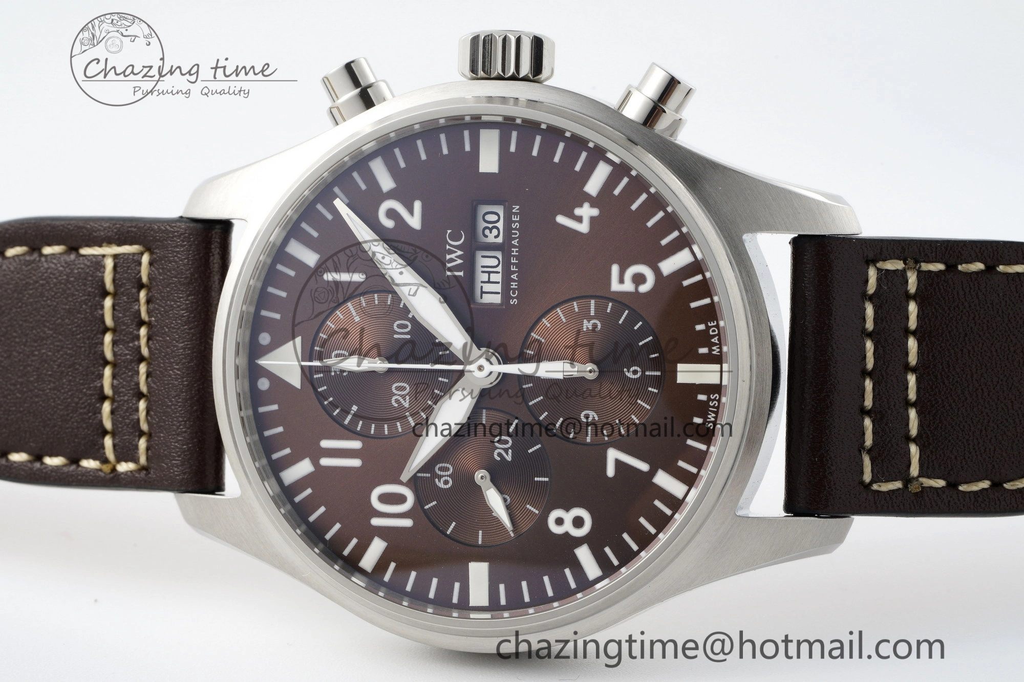 Classic Pilot Chrono SS AZF 1:1 Best Edition Brown Dial on Brown Leather Strap A 7062