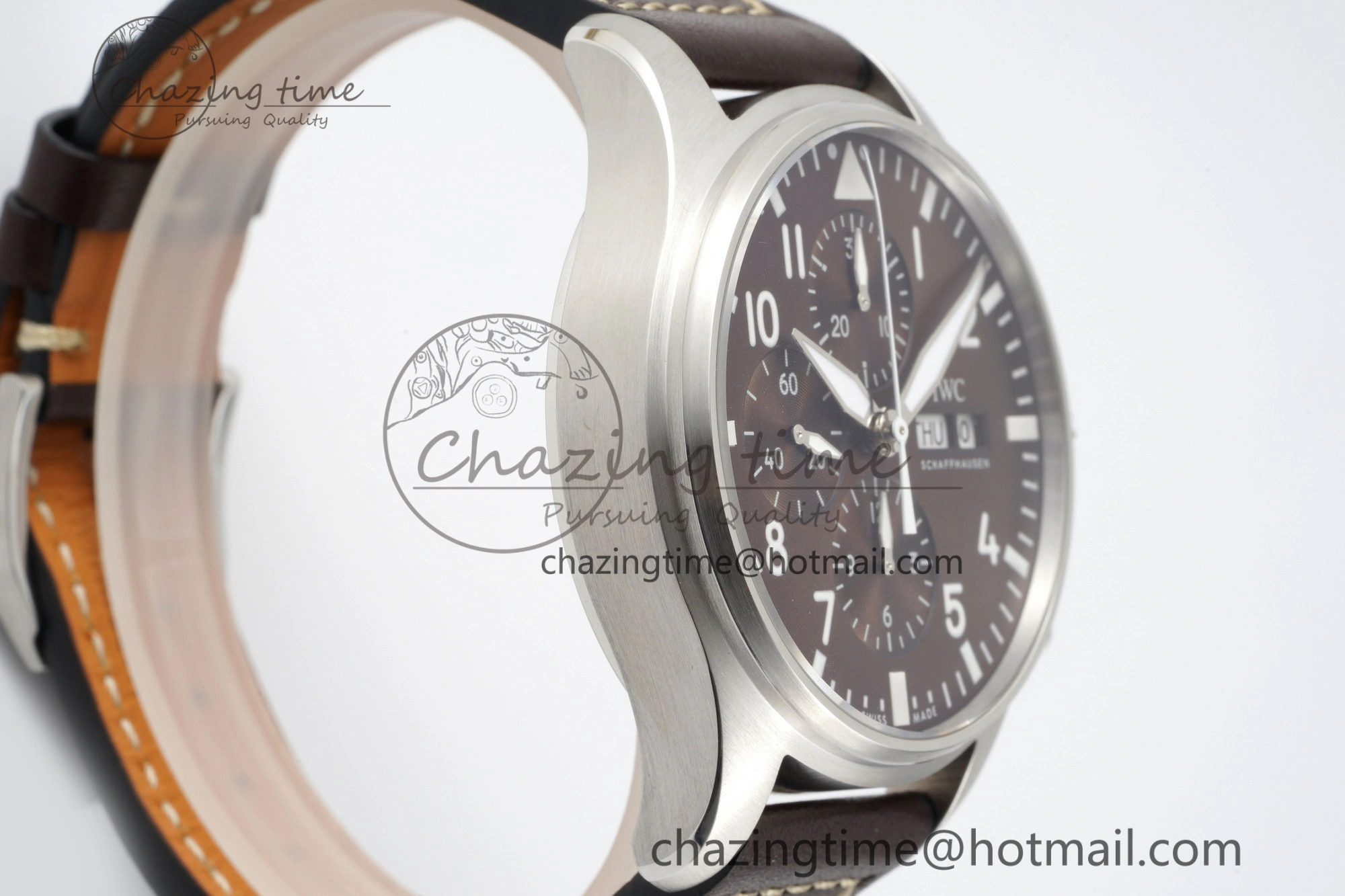 Classic Pilot Chrono SS AZF 1:1 Best Edition Brown Dial on Brown Leather Strap A 7062
