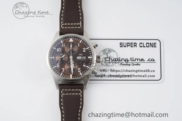Classic Pilot Chrono SS AZF 1:1 Best Edition Brown Dial on Brown Leather Strap A 7062