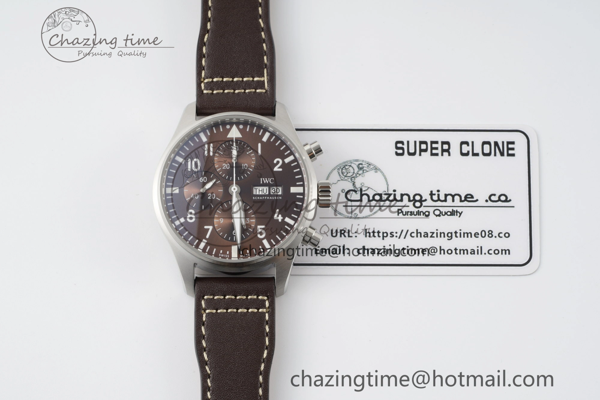 Classic Pilot Chrono SS AZF 1:1 Best Edition Brown Dial on Brown Leather Strap A 7062