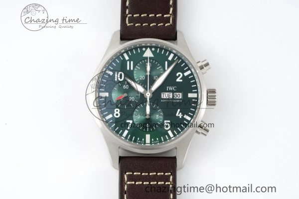 GoodFit Pilot Chrono SS AZF 1:1 Best Edition Green Dial on Brown Leather Strap A 7059