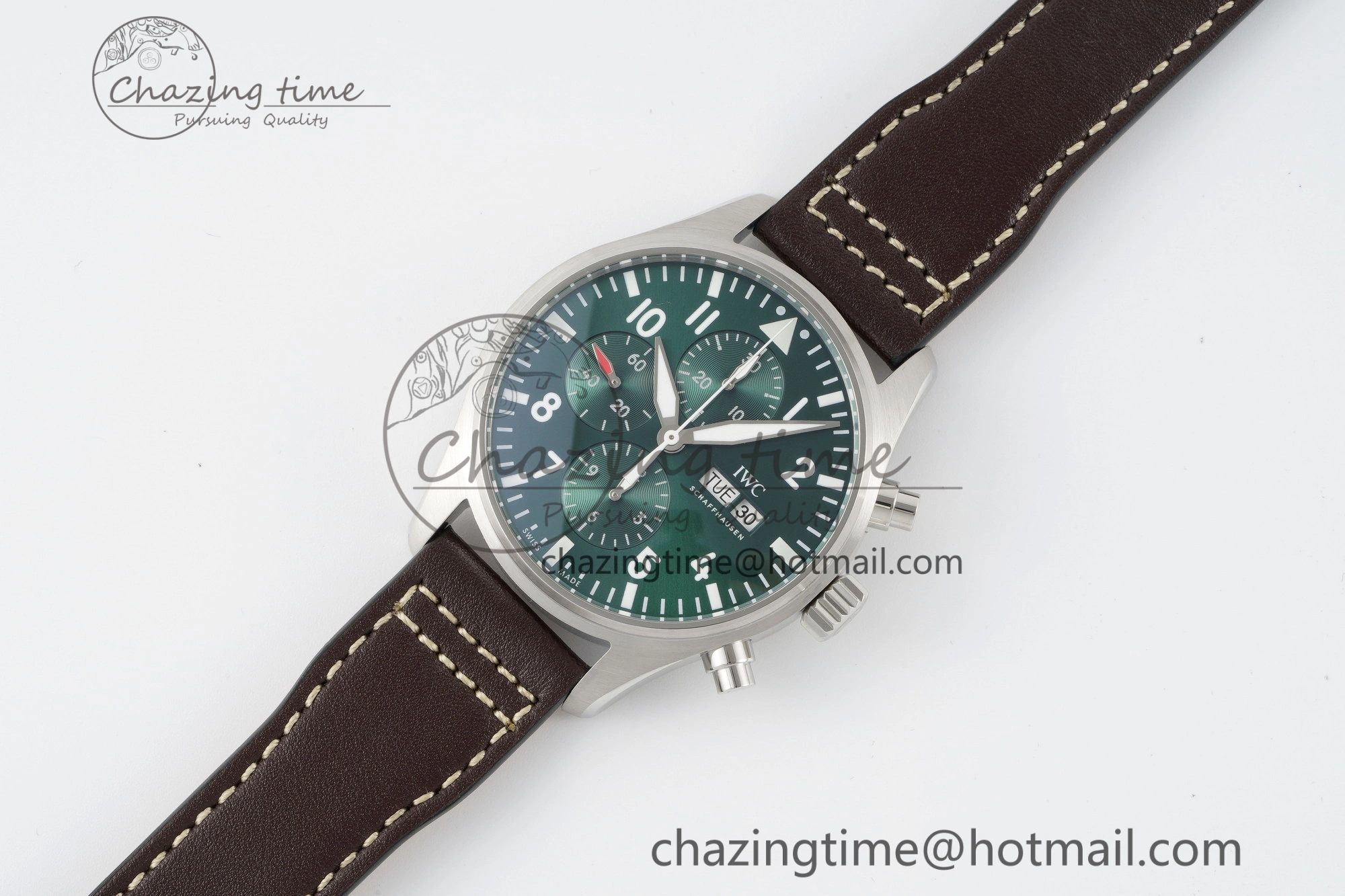 GoodFit Pilot Chrono SS AZF 1:1 Best Edition Green Dial on Brown Leather Strap A 7059