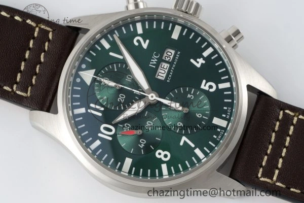 GoodFit Pilot Chrono SS AZF 1:1 Best Edition Green Dial on Brown Leather Strap A 7059