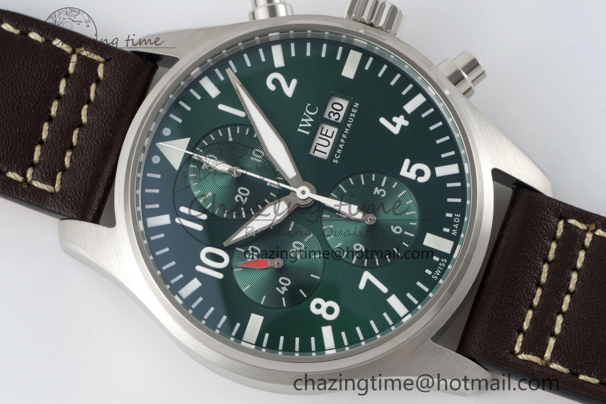 GoodFit Pilot Chrono SS AZF 1:1 Best Edition Green Dial on Brown Leather Strap A 7059
