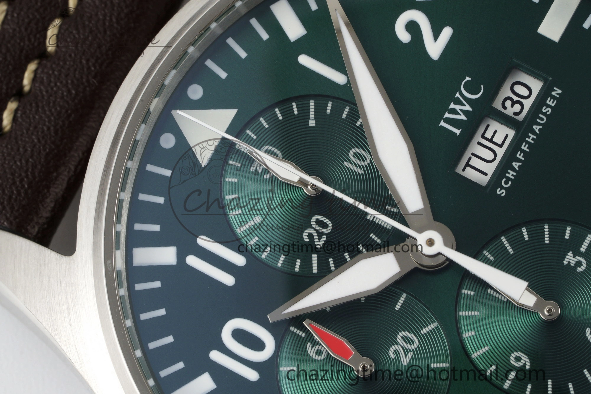 GoodFit Pilot Chrono SS AZF 1:1 Best Edition Green Dial on Brown Leather Strap A 7059
