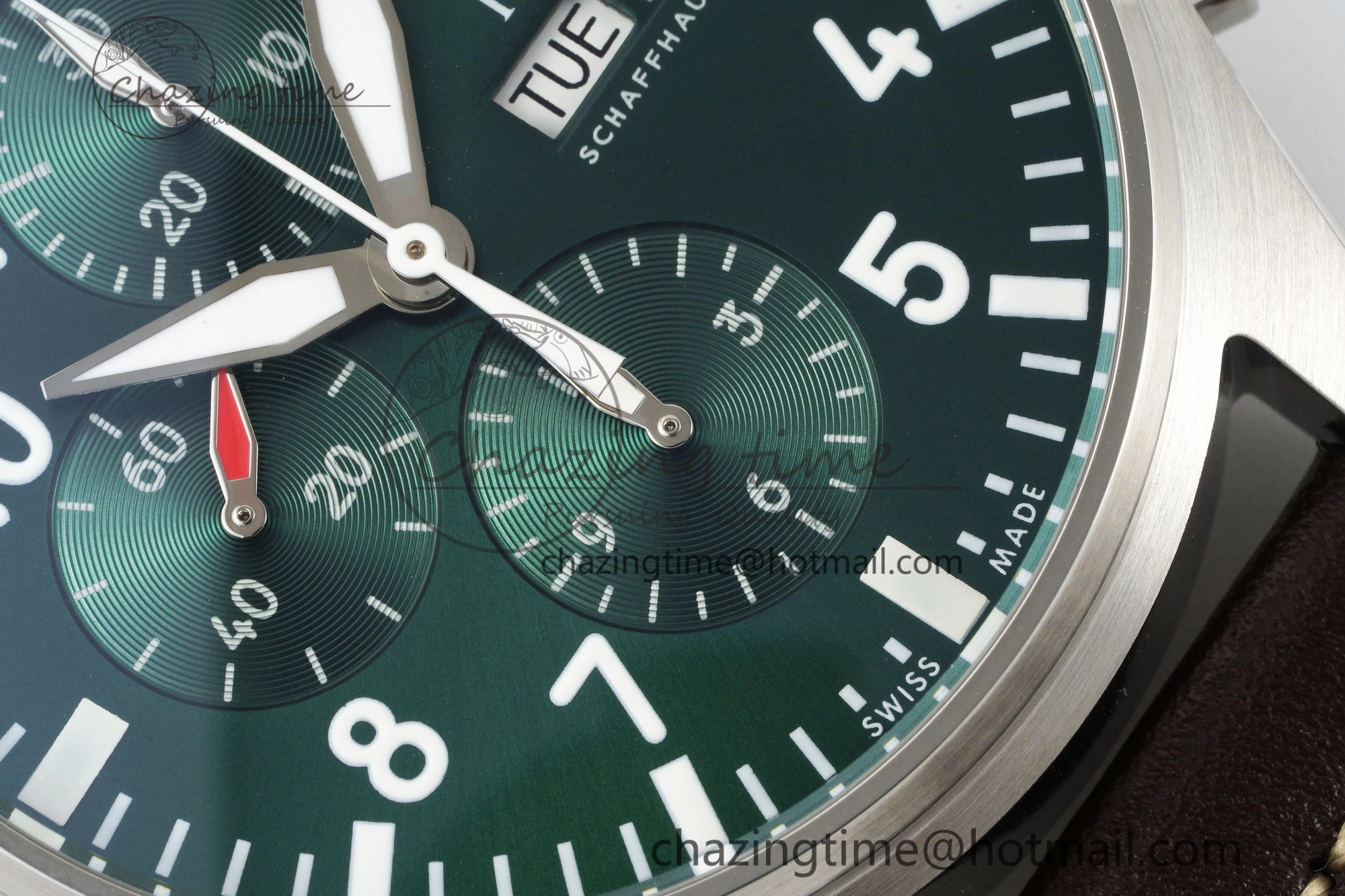 GoodFit Pilot Chrono SS AZF 1:1 Best Edition Green Dial on Brown Leather Strap A 7059