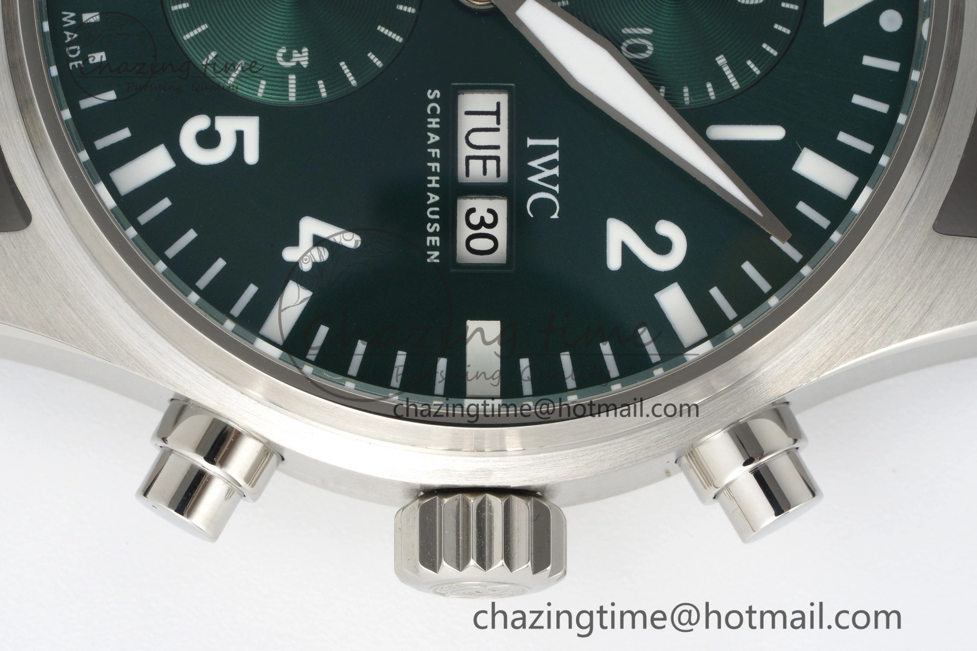 GoodFit Pilot Chrono SS AZF 1:1 Best Edition Green Dial on Brown Leather Strap A 7059