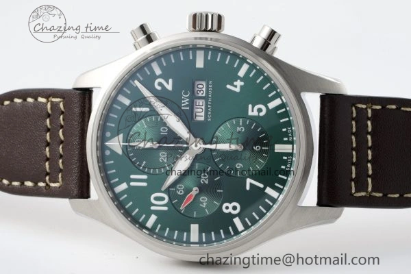 GoodFit Pilot Chrono SS AZF 1:1 Best Edition Green Dial on Brown Leather Strap A 7059