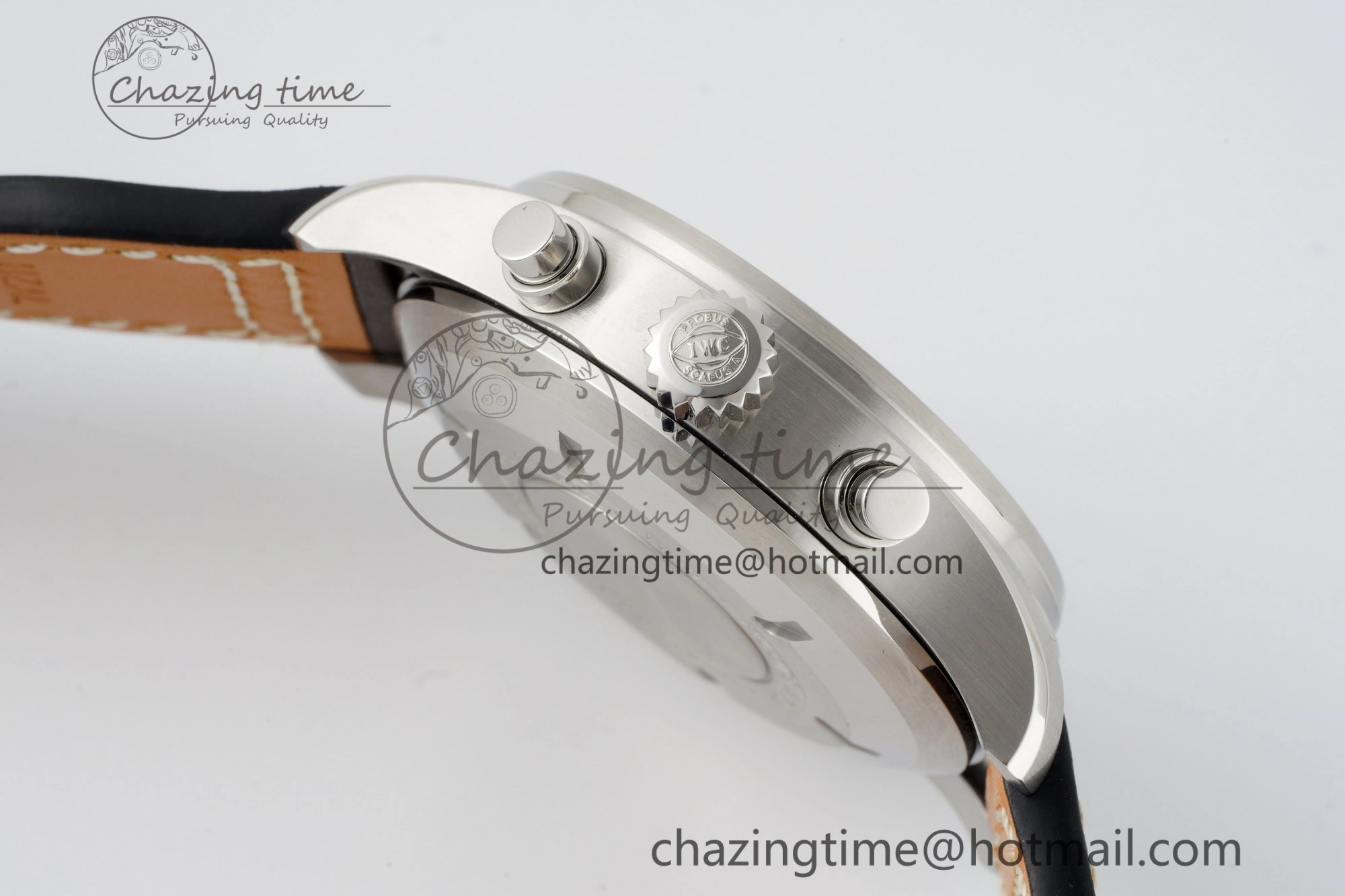 GoodFit Pilot Chrono SS AZF 1:1 Best Edition Green Dial on Brown Leather Strap A 7059