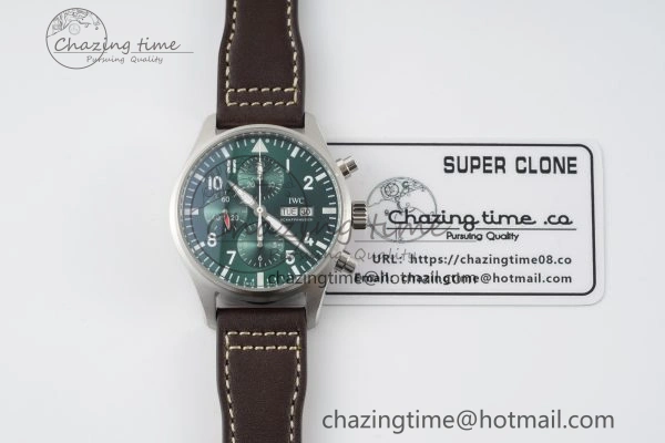 GoodFit Pilot Chrono SS AZF 1:1 Best Edition Green Dial on Brown Leather Strap A 7059