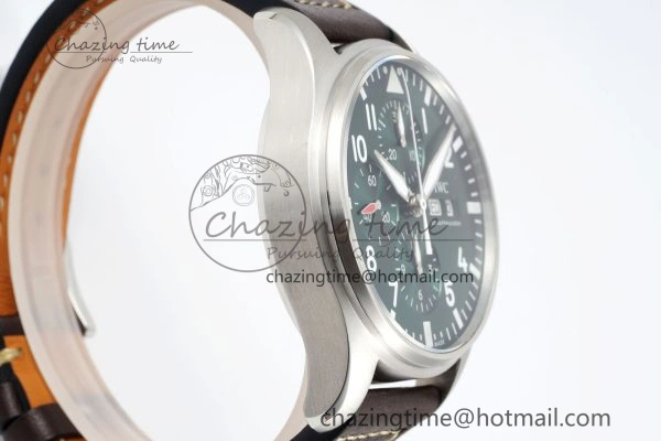 GoodFit Pilot Chrono SS AZF 1:1 Best Edition Green Dial on Brown Leather Strap A 7059