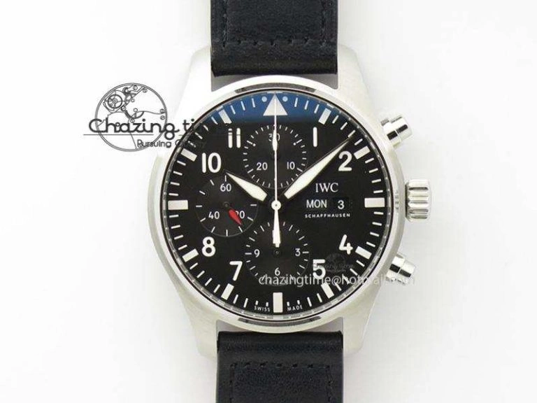 Minimalist Pilot Chrono SS IW377709 ZF Best Edition Black Dial On Black Leather Strap A 7313