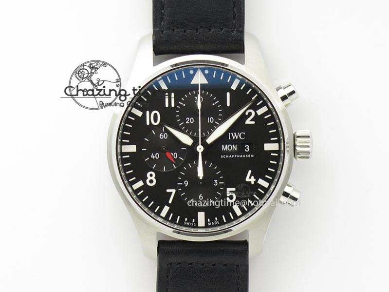 Minimalist Pilot Chrono SS IW377709 ZF Best Edition Black Dial On Black Leather Strap A 7313