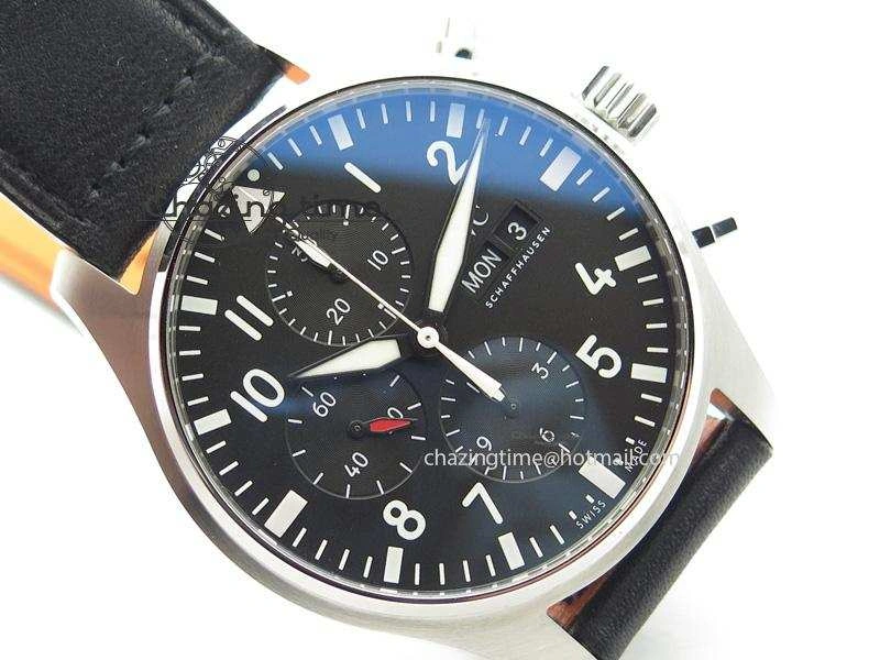 Minimalist Pilot Chrono SS IW377709 ZF Best Edition Black Dial On Black Leather Strap A 7313