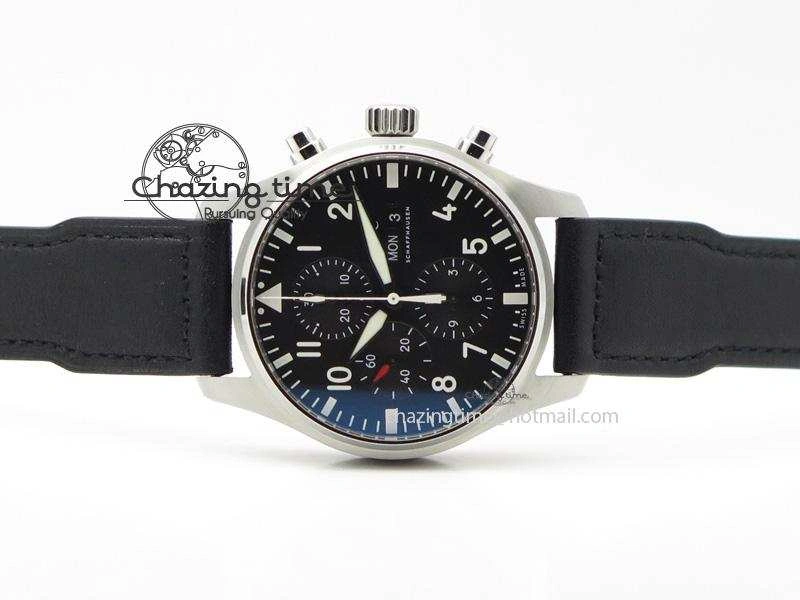 Minimalist Pilot Chrono SS IW377709 ZF Best Edition Black Dial On Black Leather Strap A 7313