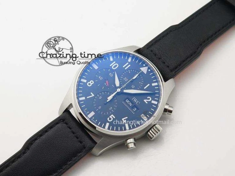 Minimalist Pilot Chrono SS IW377709 ZF Best Edition Black Dial On Black Leather Strap A 7313