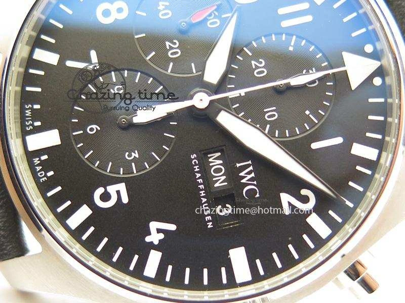 Minimalist Pilot Chrono SS IW377709 ZF Best Edition Black Dial On Black Leather Strap A 7313
