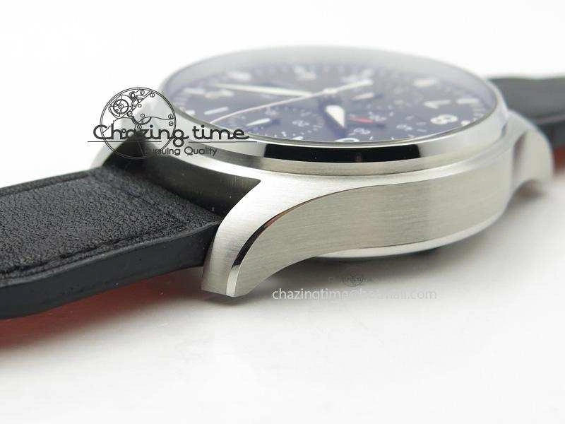 Minimalist Pilot Chrono SS IW377709 ZF Best Edition Black Dial On Black Leather Strap A 7313