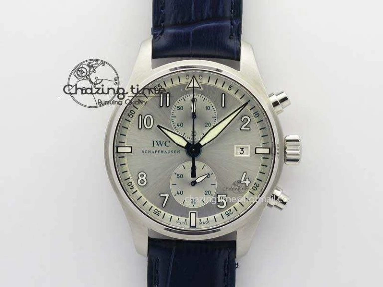 Pilot Chrono SS IW387809 ZF 1:1 Best Edition Silver Dial Blue Numbers On Blue Leather Strap A GoodFit 7263