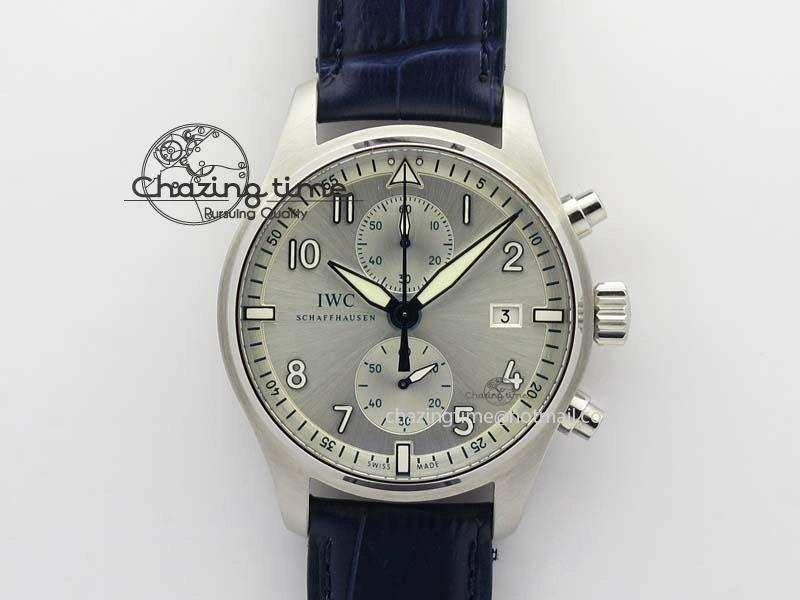 Pilot Chrono SS IW387809 ZF 1:1 Best Edition Silver Dial Blue Numbers On Blue Leather Strap A GoodFit 7263