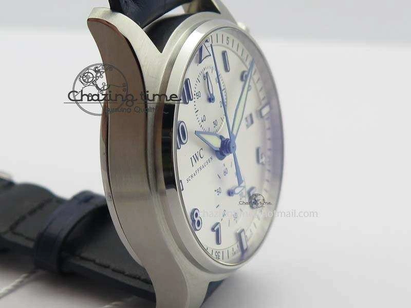 Pilot Chrono SS IW387809 ZF 1:1 Best Edition Silver Dial Blue Numbers On Blue Leather Strap A GoodFit 7263