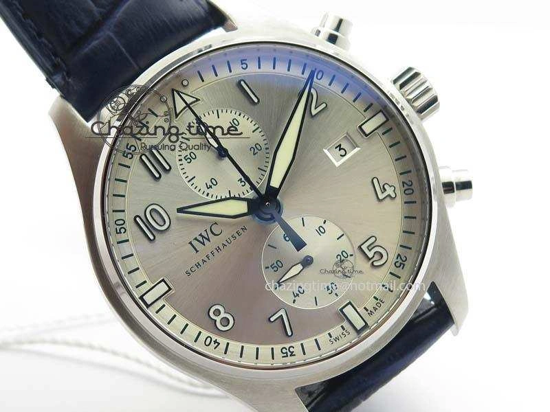Pilot Chrono SS IW387809 ZF 1:1 Best Edition Silver Dial Blue Numbers On Blue Leather Strap A GoodFit 7263