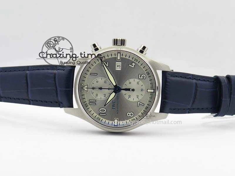 Pilot Chrono SS IW387809 ZF 1:1 Best Edition Silver Dial Blue Numbers On Blue Leather Strap A GoodFit 7263