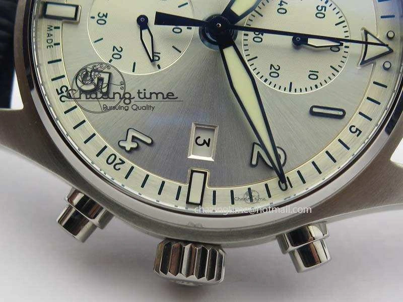 Pilot Chrono SS IW387809 ZF 1:1 Best Edition Silver Dial Blue Numbers On Blue Leather Strap A GoodFit 7263