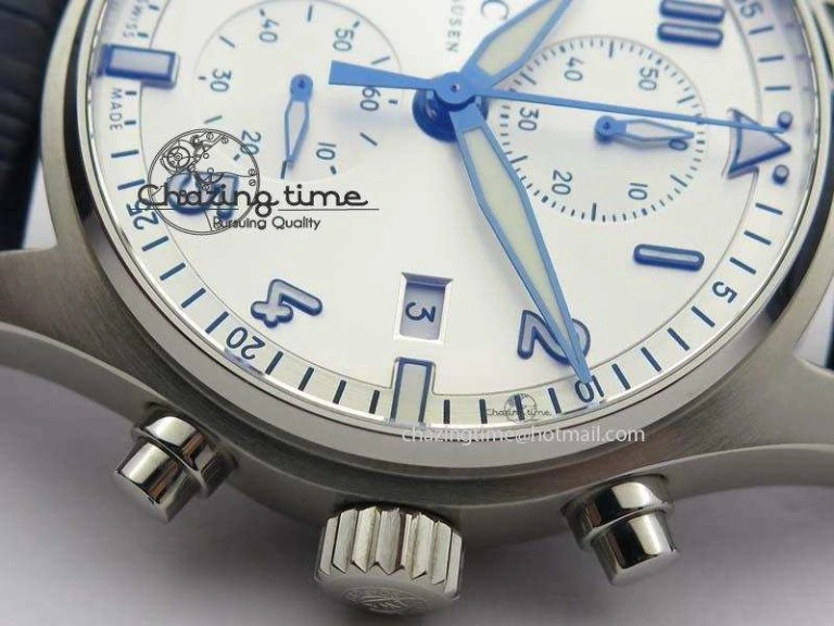 Pilot Chrono SS IW387809 ZF 1:1 Best Edition Silver Dial Blue Numbers On Blue Leather Strap A GoodFit 7263