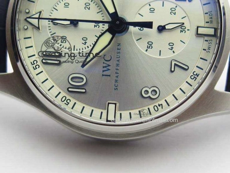 Pilot Chrono SS IW387809 ZF 1:1 Best Edition Silver Dial Blue Numbers On Blue Leather Strap A GoodFit 7263