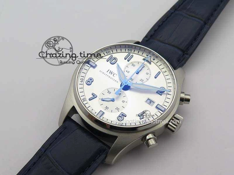 Pilot Chrono SS IW387809 ZF 1:1 Best Edition Silver Dial Blue Numbers On Blue Leather Strap A GoodFit 7263