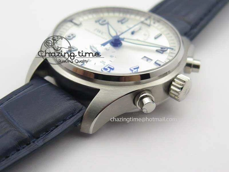 Pilot Chrono SS IW387809 ZF 1:1 Best Edition Silver Dial Blue Numbers On Blue Leather Strap A GoodFit 7263