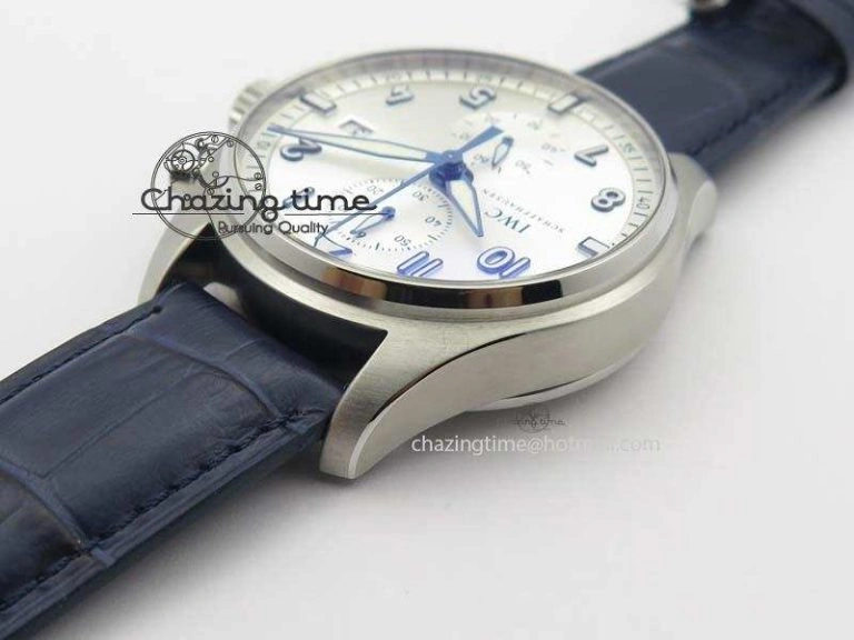 Pilot Chrono SS IW387809 ZF 1:1 Best Edition Silver Dial Blue Numbers On Blue Leather Strap A GoodFit 7263