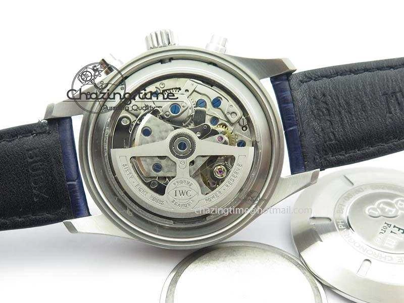 Pilot Chrono SS IW387809 ZF 1:1 Best Edition Silver Dial Blue Numbers On Blue Leather Strap A GoodFit 7263